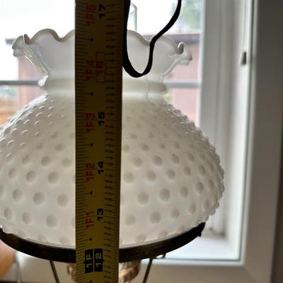 Vintage Hurricane Brass Lamp With White Milk Glass Hobnail Shade 17" Tall GWTW