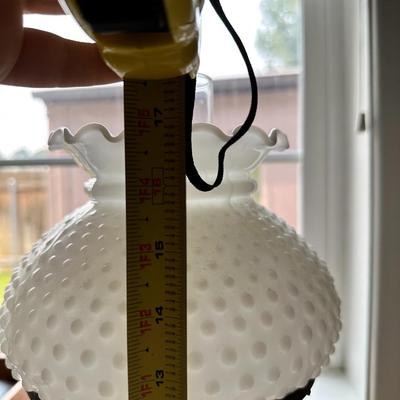 Vintage Hurricane Brass Lamp With White Milk Glass Hobnail Shade 17" Tall GWTW