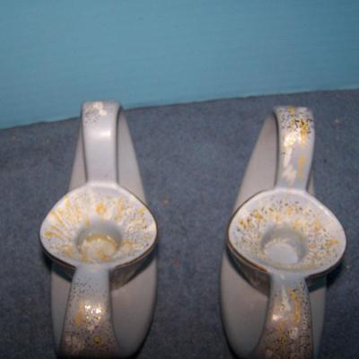 LOT 110 FABULOUS 3 PAIR MCM CANDLESTICKS--COPPER/GLASS/POTTERY