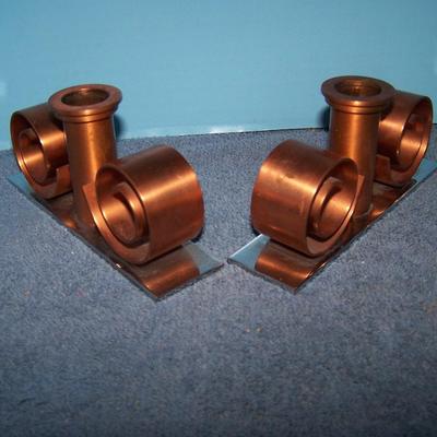 LOT 110 FABULOUS 3 PAIR MCM CANDLESTICKS--COPPER/GLASS/POTTERY