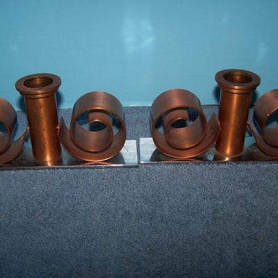 LOT 110 FABULOUS 3 PAIR MCM CANDLESTICKS--COPPER/GLASS/POTTERY