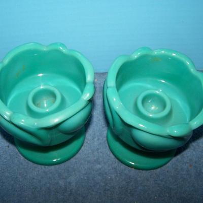 LOT 110 FABULOUS 3 PAIR MCM CANDLESTICKS--COPPER/GLASS/POTTERY