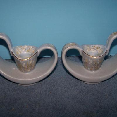 LOT 110 FABULOUS 3 PAIR MCM CANDLESTICKS--COPPER/GLASS/POTTERY