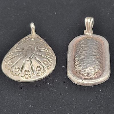 Two Sterling Pendants Hammered, Etched - Marcella James 11.6gr