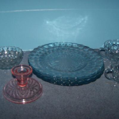LOT 118 LOVELY VINTAGE BLUE BUBBLE DISHES plus