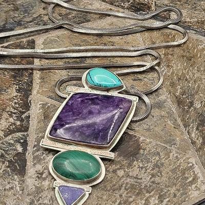 Vintage Sterling Gemstone Necklace