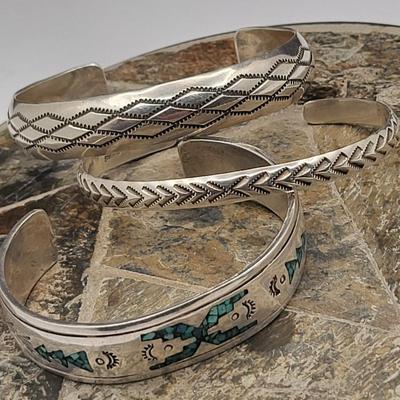 Three Piece Sterling Cuff Bracelets 56gr