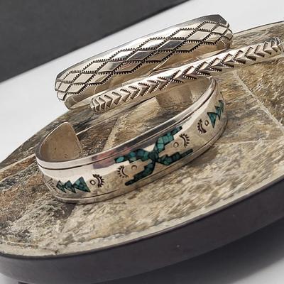 Three Piece Sterling Cuff Bracelets 56gr