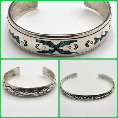 Three Piece Sterling Cuff Bracelets 56gr