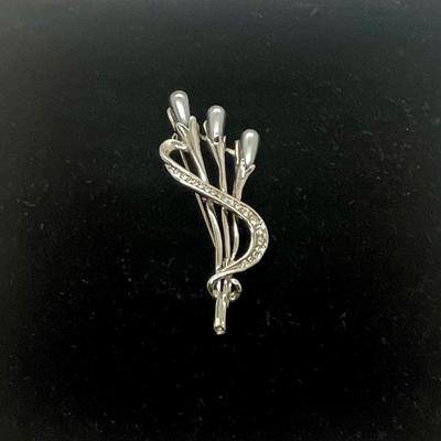 Silverine Rhinestone swirl Pin Brooch