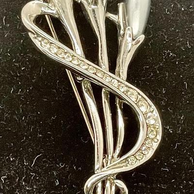 Silverine Rhinestone swirl Pin Brooch