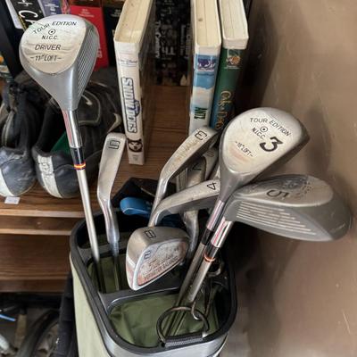 Golfing equipment, movies, and Shelf