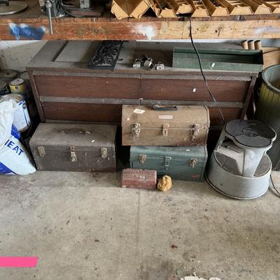 Tool Boxes, trash can, & stool