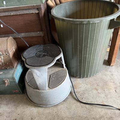 Tool Boxes, trash can, & stool