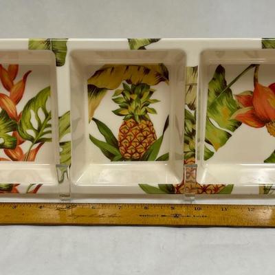 Erica Freedman Three Part Melamine Dish tropical Pineapple Design