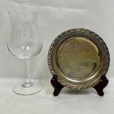 Rare Disney Collectible -Disneyland Enchanted Evenings silver plated dessert plate & Club 33 Goblet