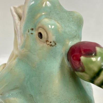 Vintage Majolica Style Glazed Ceramic Collectible Green Frog Creamer and Sugar Bowl
