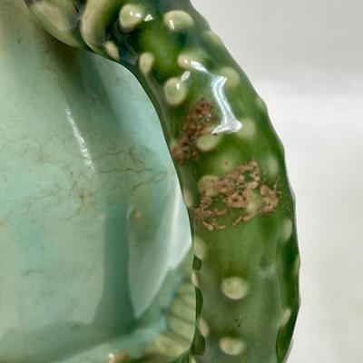 Vintage Majolica Style Glazed Ceramic Collectible Green Frog Creamer and Sugar Bowl