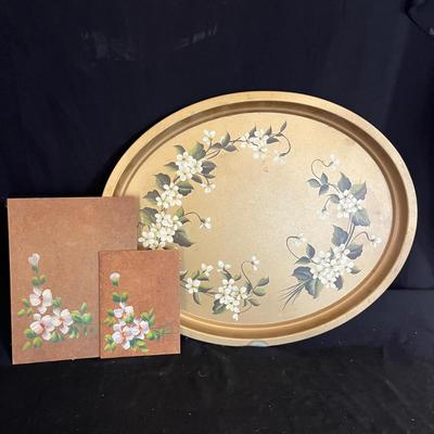 Floral Hand Decorated Metal Tray & Two Painted Boards (DR-MG)