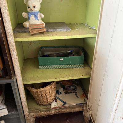 White wooden cabinet and ceramics