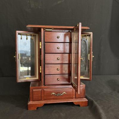 Wooden Jewelry Box w/ Etched Glass Doors (GB-DZ)