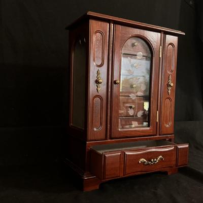 Wooden Jewelry Box w/ Etched Glass Doors (GB-DZ)