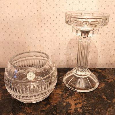 Lot #194 Polish Crystal Rose Bowl - Single Large Candlestick