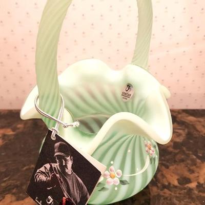 Lot #195 Fenton Art Glass Opalescent Basket - Optic Satin Glaze