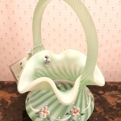 Lot #195 Fenton Art Glass Opalescent Basket - Optic Satin Glaze