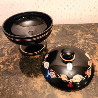 Lot #199 Fenton Art Glass Black Covered Compote