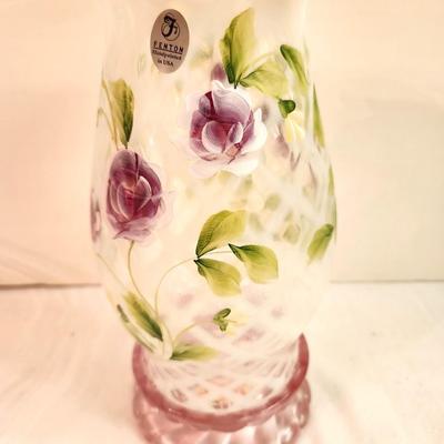 Lot #201 Fenton Opalescent Lattice Hurricane Lamp with base