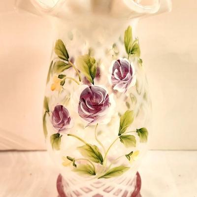 Lot #201 Fenton Opalescent Lattice Hurricane Lamp with base