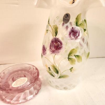 Lot #201 Fenton Opalescent Lattice Hurricane Lamp with base