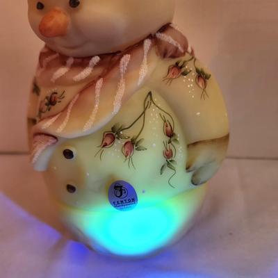 Lot #207 Fenton Art Glass Snowman Fairy Light - GLOWS