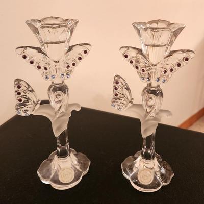 Lot #208 LENOX Crystal "Jeweled" Butterfly Candelsticks