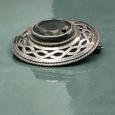 Antique Smoky Quartz Silver Brooch