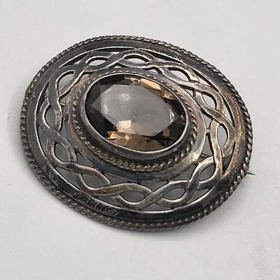 Antique Smoky Quartz Silver Brooch