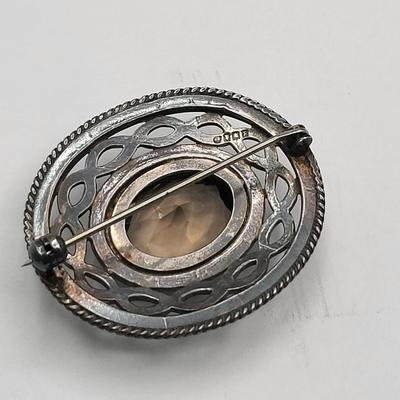 Antique Smoky Quartz Silver Brooch