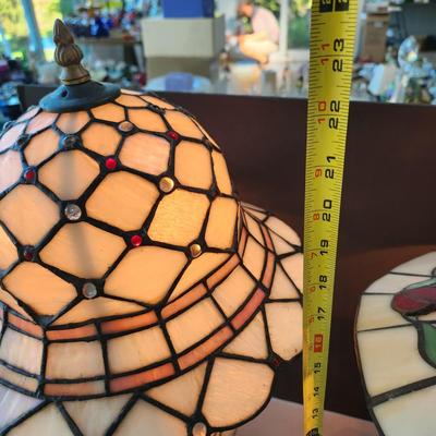 2 Tiffany Style Stained Glass Shoe Hat Umbrella Table Lamps