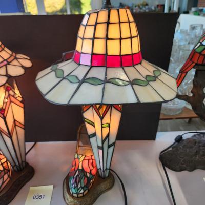 2 Tiffany Style Stained Glass Shoe Hat Umbrella Table Lamps