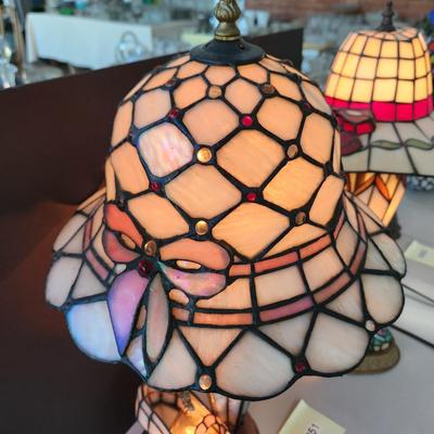 2 Tiffany Style Stained Glass Shoe Hat Umbrella Table Lamps
