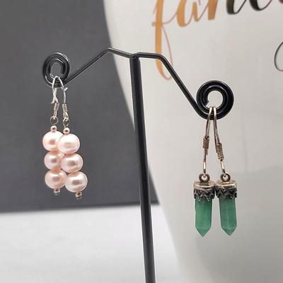 Two Pair Earrings Pearl & Adventurine Stone