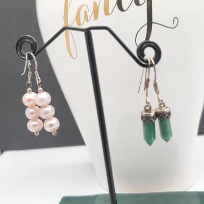 Two Pair Earrings Pearl & Adventurine Stone