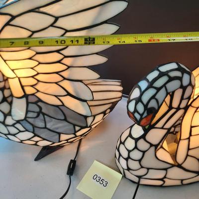 2 Stained Glass Swan Table Lamps