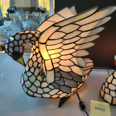 2 Stained Glass Swan Table Lamps