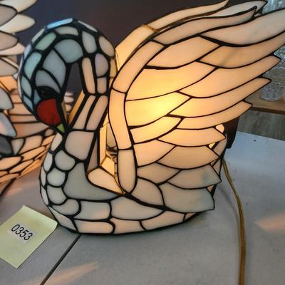 2 Stained Glass Swan Table Lamps