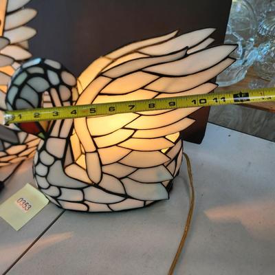 2 Stained Glass Swan Table Lamps