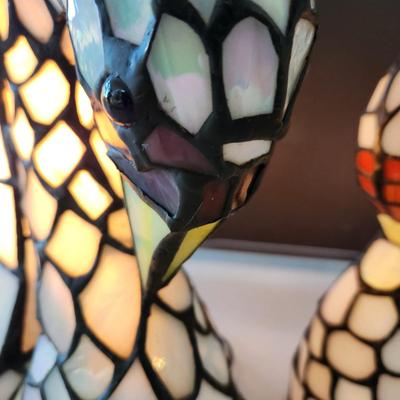 2 Stained Glass Swan Table Lamps