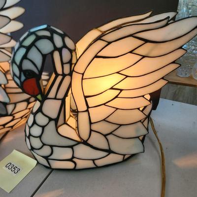 2 Stained Glass Swan Table Lamps