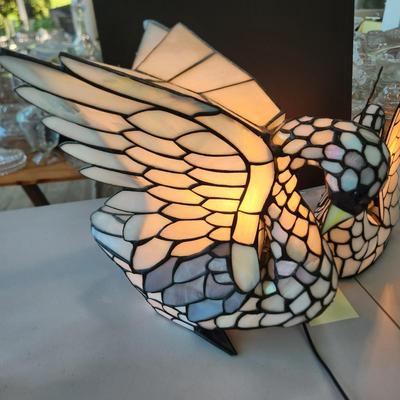 2 Stained Glass Swan Table Lamps